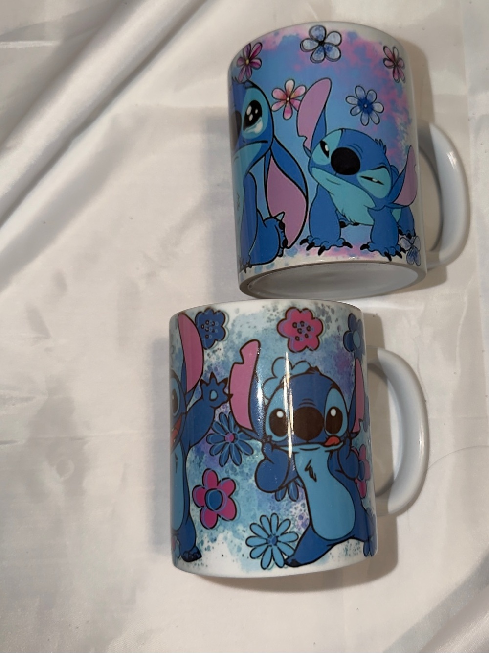 Stitch Character Ceramic Mug - Blue Floral Design